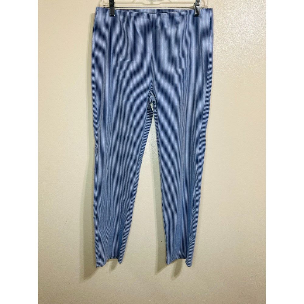 Ecru Blue/White Seersucker Capri Pants, Size 8